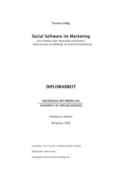 Liebig - Social Software im Marketing - Titelseite